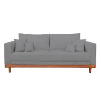 Sofá 2 Lugar Base Reforçada Madeira Tecido Linho + Almofada Grafite - 2