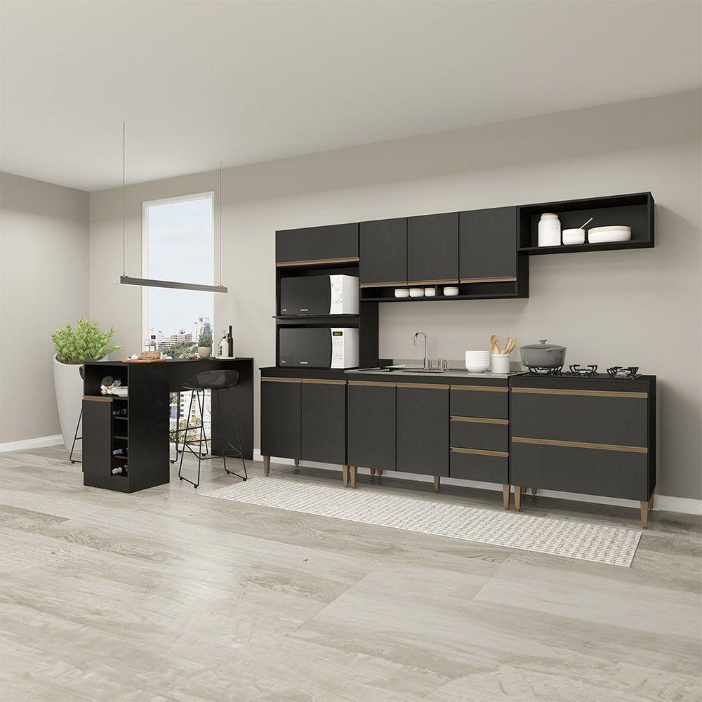 Cozinha Modulada Com Torre Quente Sabrina 6pçs Menu Móveis Preto - 1
