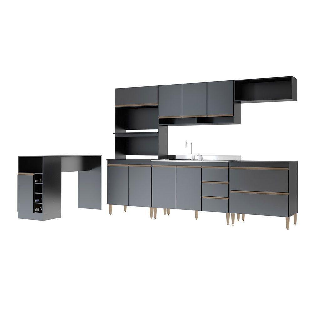 Cozinha Modulada Com Torre Quente Sabrina 6pçs Menu Móveis Preto - 2