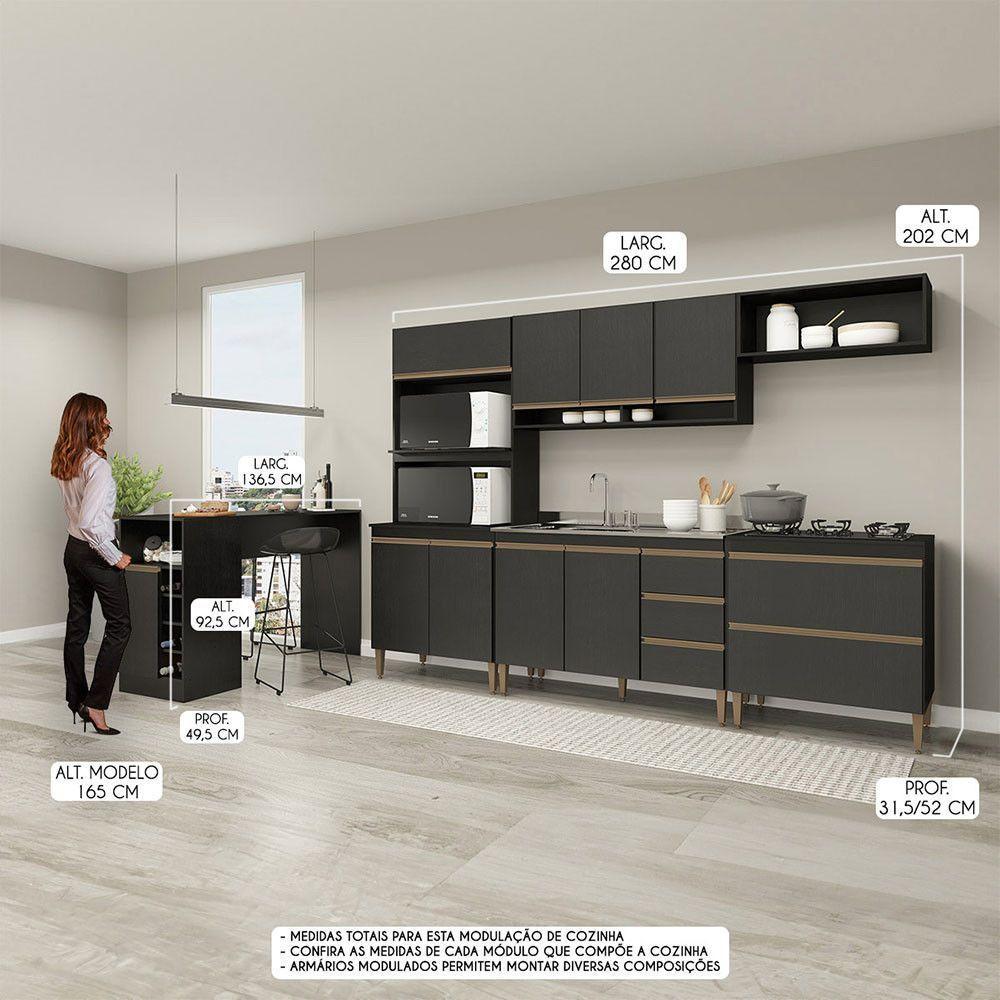 Cozinha Modulada Com Torre Quente Sabrina 6pçs Menu Móveis Preto - 3