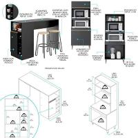 Cozinha Modulada Com Torre Quente Sabrina 6pçs Menu Móveis Preto - 6