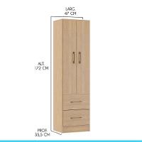 Guarda Roupa Solteiro 2 Pts 2 Gavetas 47x172cm Menu Móveis Carvalho - 3