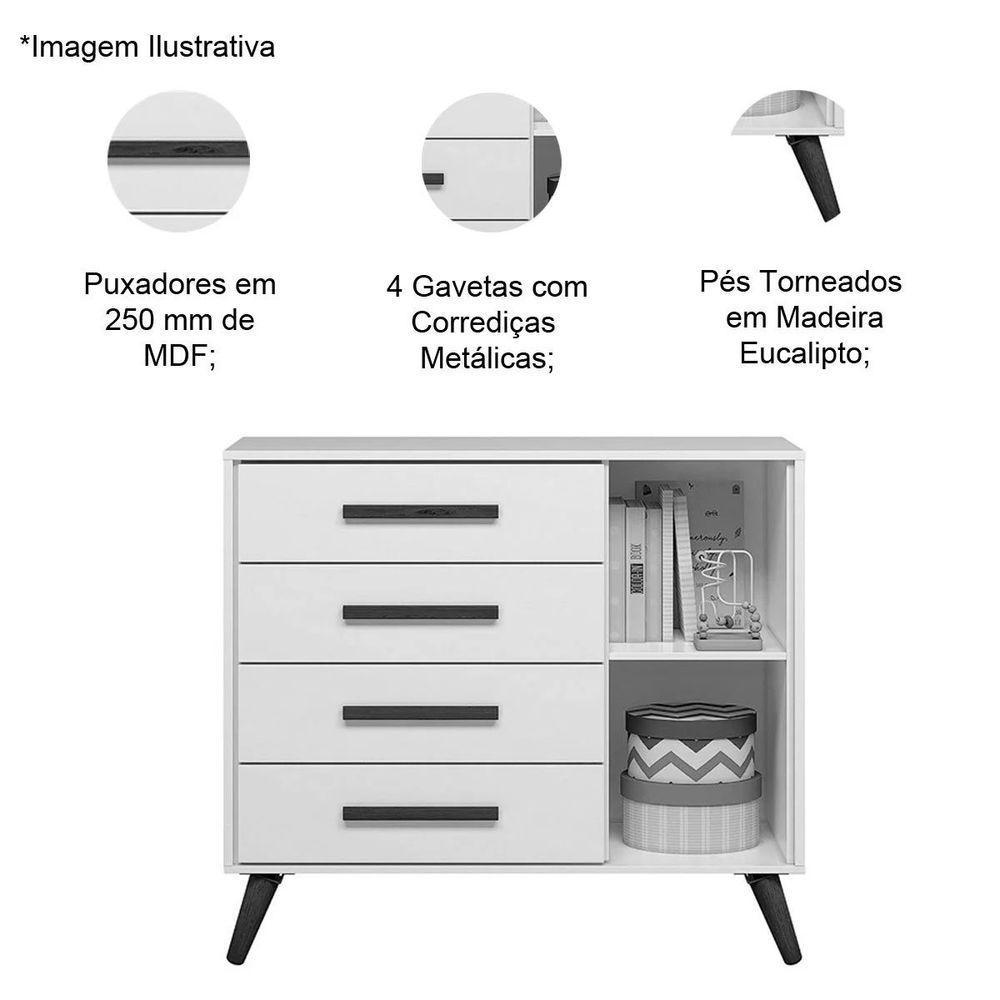 Cômoda Sapateira Infantil 1 Porta 4 Gavetas Magia Branco Acetinado - 4