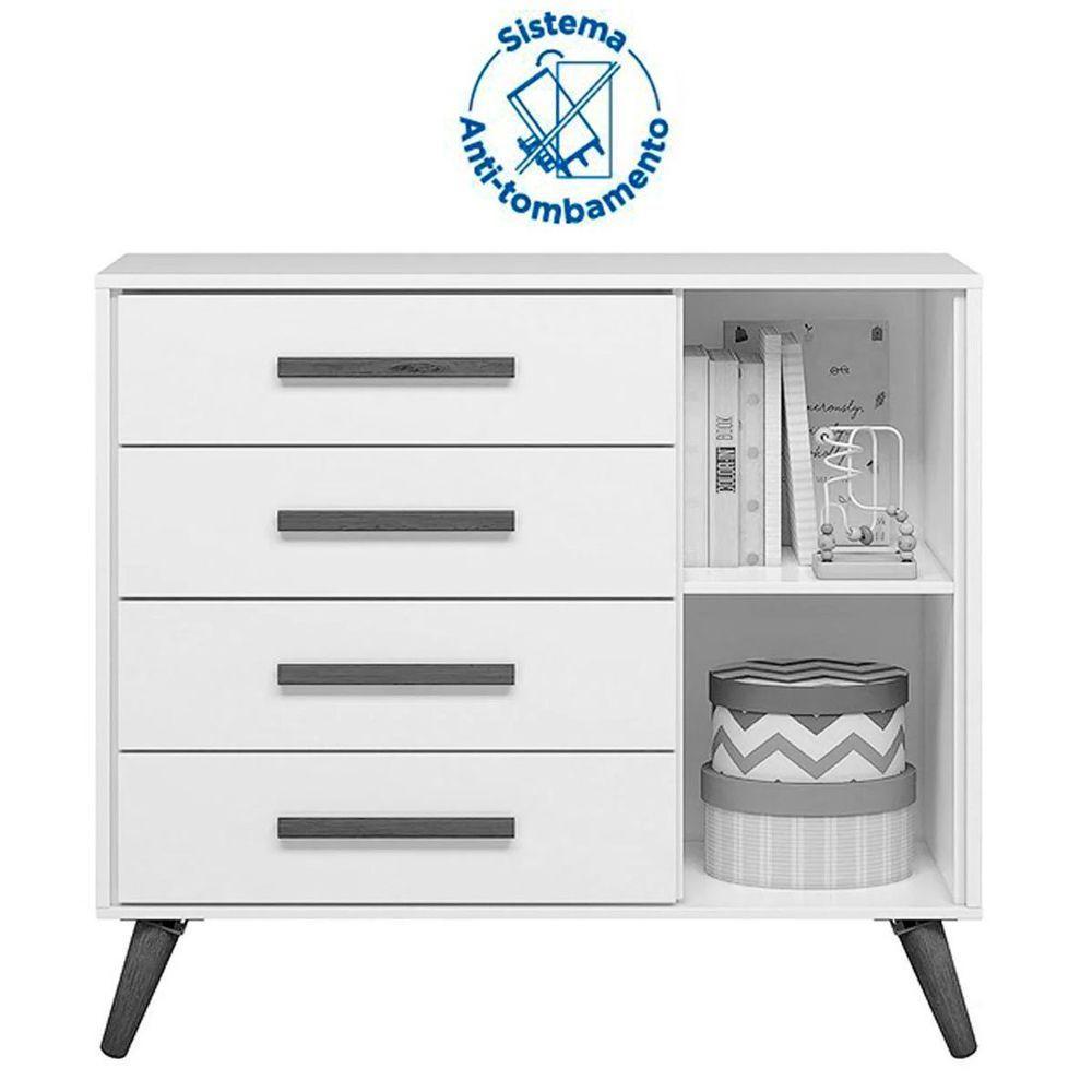 Cômoda Sapateira Infantil 1 Porta 4 Gavetas Magia Branco Acetinado - 5