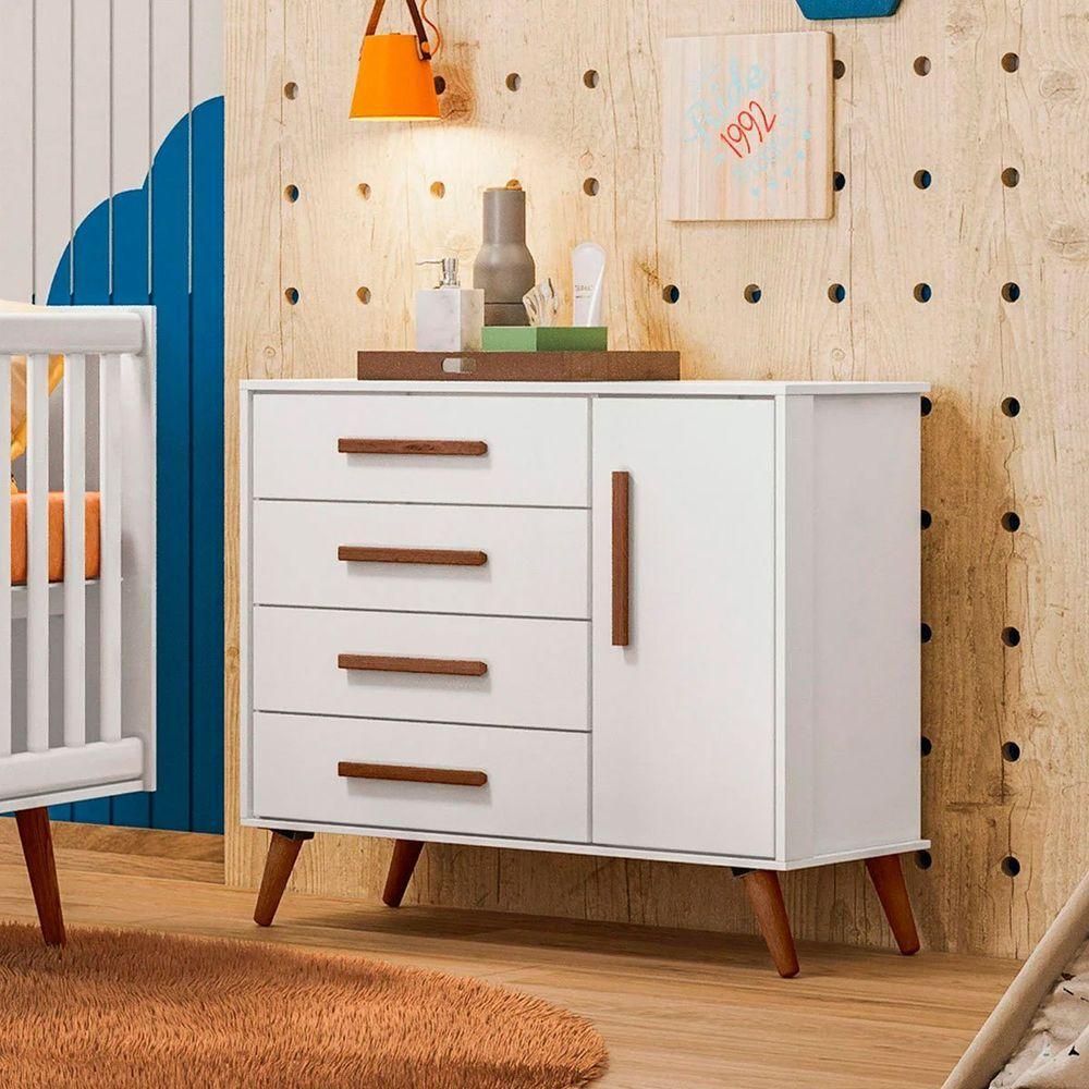 Cômoda Sapateira Infantil 1 Porta 4 Gavetas Magia Branco Acetinado - 6