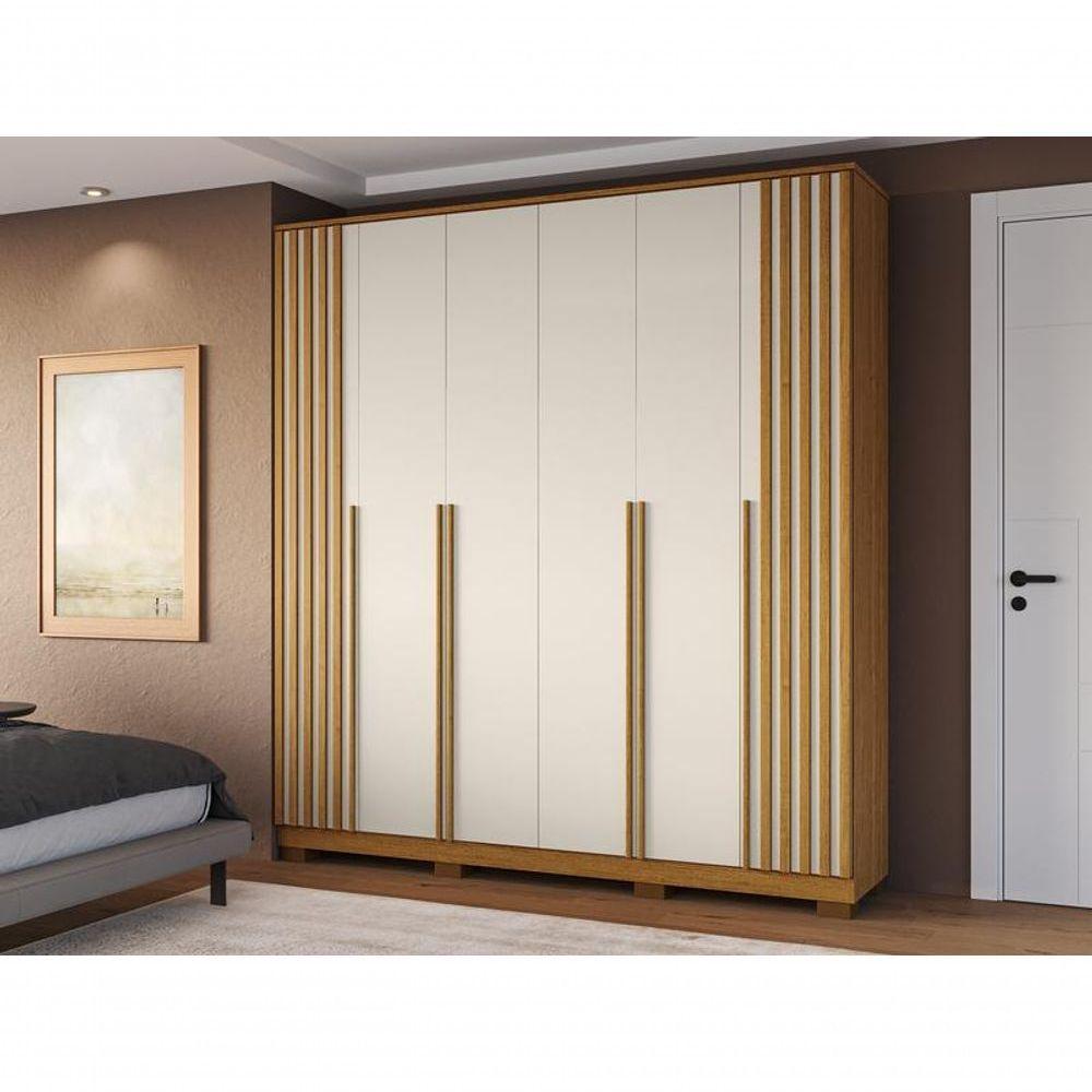 Guarda Roupa Emirados Casal 6 Portas Ripado E 4 Gavetas 100% Mdf Linhamobilia - Cinamomo/off White - 2