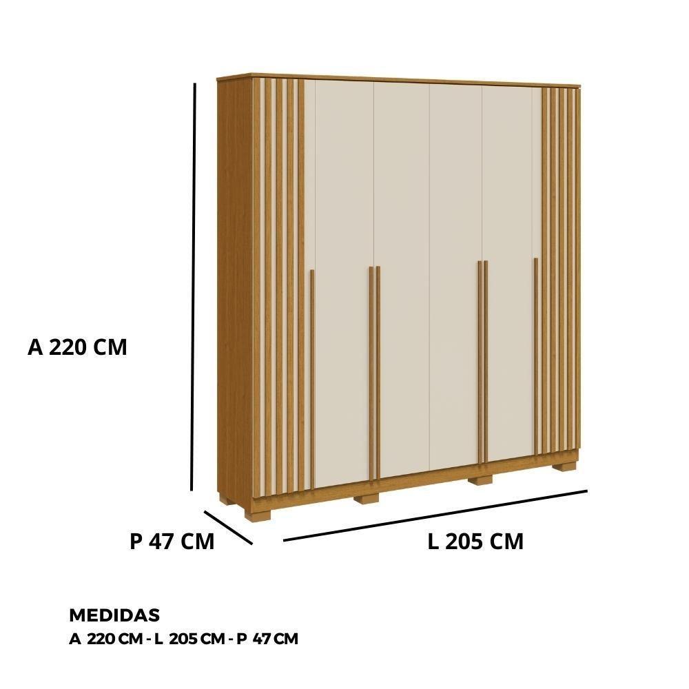 Guarda Roupa Emirados Casal 6 Portas Ripado E 4 Gavetas 100% Mdf Linhamobilia - Cinamomo/off White - 4