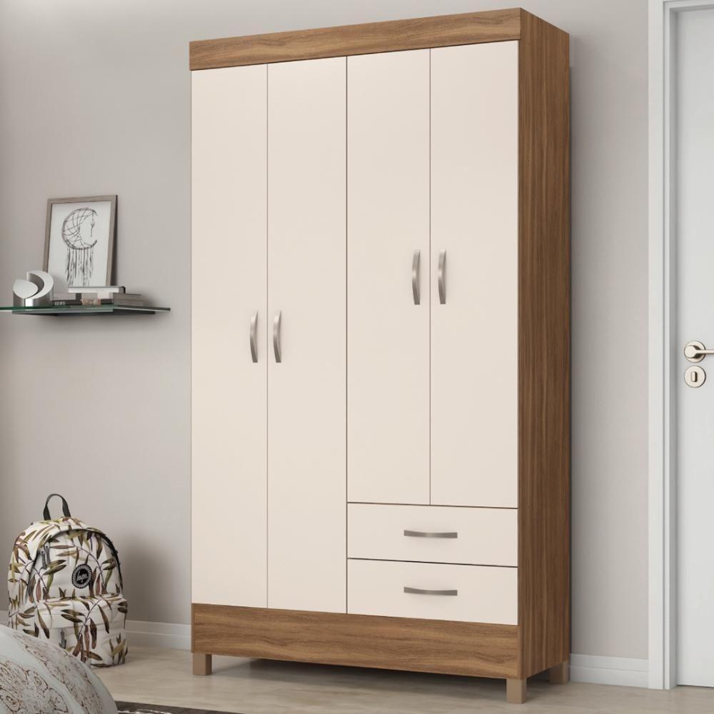 Kit Guarda Roupa Solteiro 4 Portas Astro Cômoda Atria Amêndola Touch Off White - 2