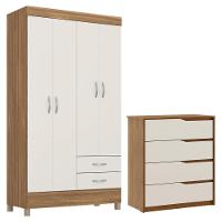 Kit Guarda Roupa Solteiro 4 Portas Astro Cômoda Atria Amêndola Touch Off White - 1