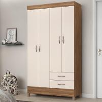 Kit Guarda Roupa Solteiro 4 Portas Astro Cômoda Atria Amêndola Touch Off White - 2