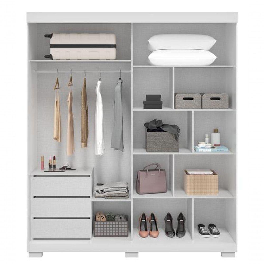 Guarda Roupa Austria Casal 2 Portas De Correr Ripado Com Espelho E 3 Gavetas 100% Mdf Linhamobilia - Branco - 3