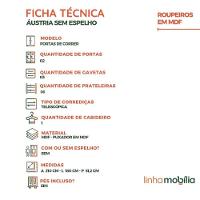 Guarda Roupa Austria Casal 2 Portas De Correr Ripado Com Espelho E 3 Gavetas 100% Mdf Linhamobilia - Branco - 5