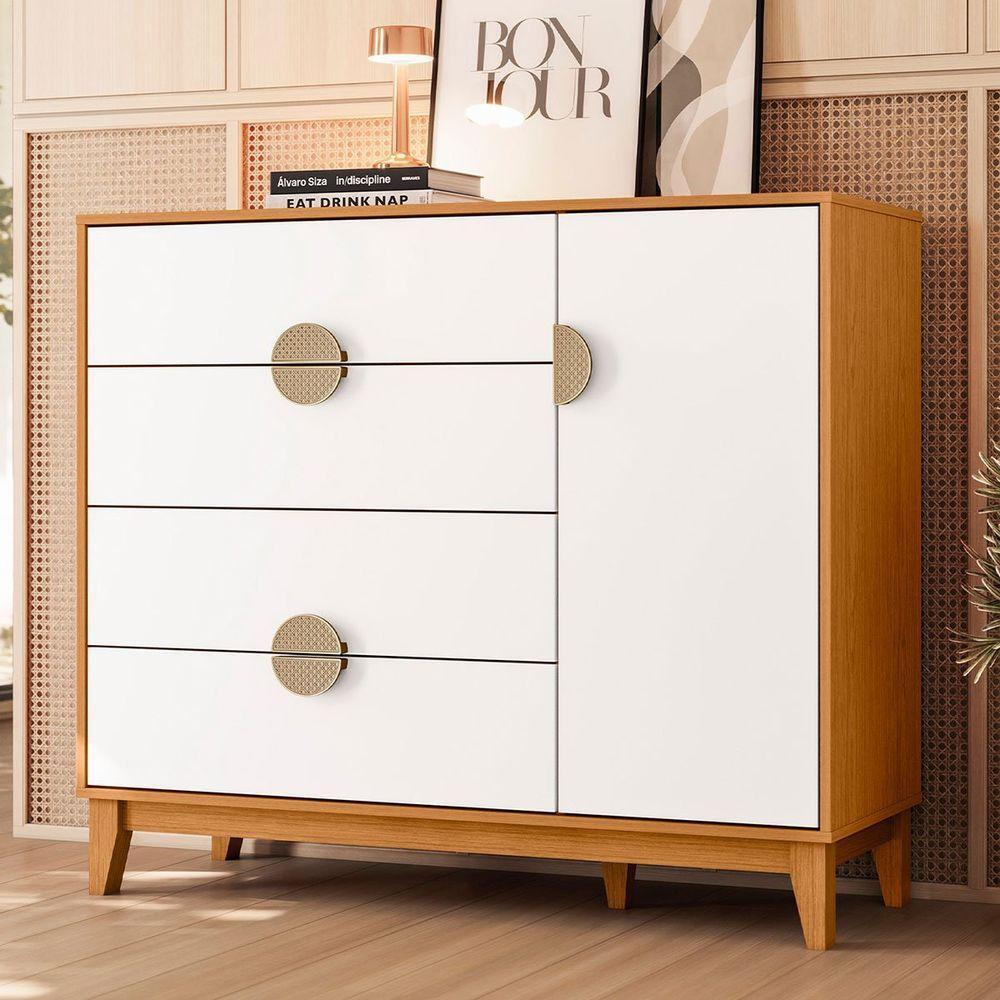 Cômoda Sapateira 4 Gavetas 1 Porta 100% Mdf Cauê Cinamomo/branco - 3