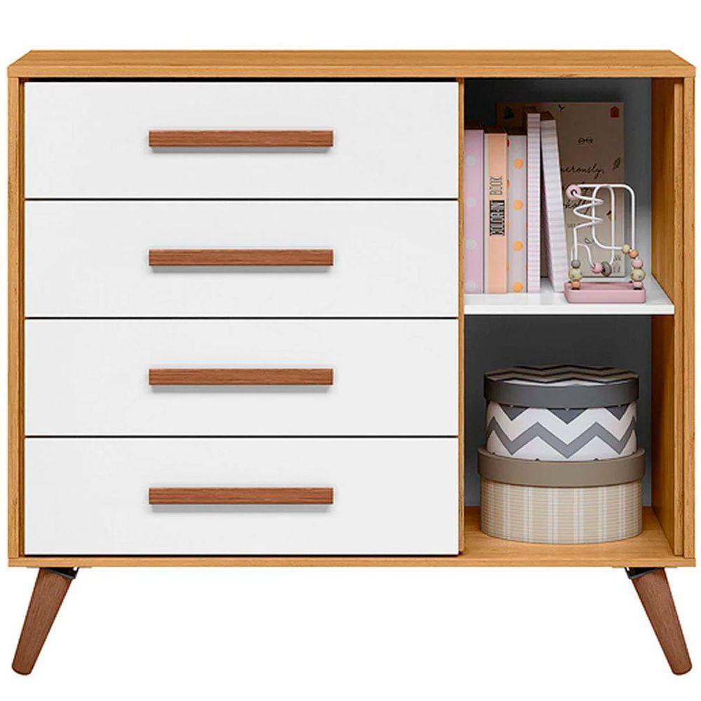 Cômoda Sapateira Infantil 1 Porta 4 Gavetas Magia Freijó/branco Acetinado - 2