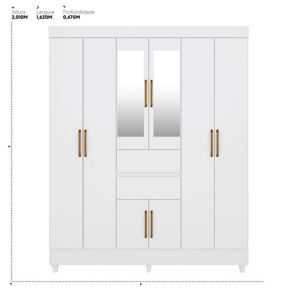 Kit Guarda Roupa Casal Com Espelho 8 Portas Munique Cômoda Astral Branco - 5