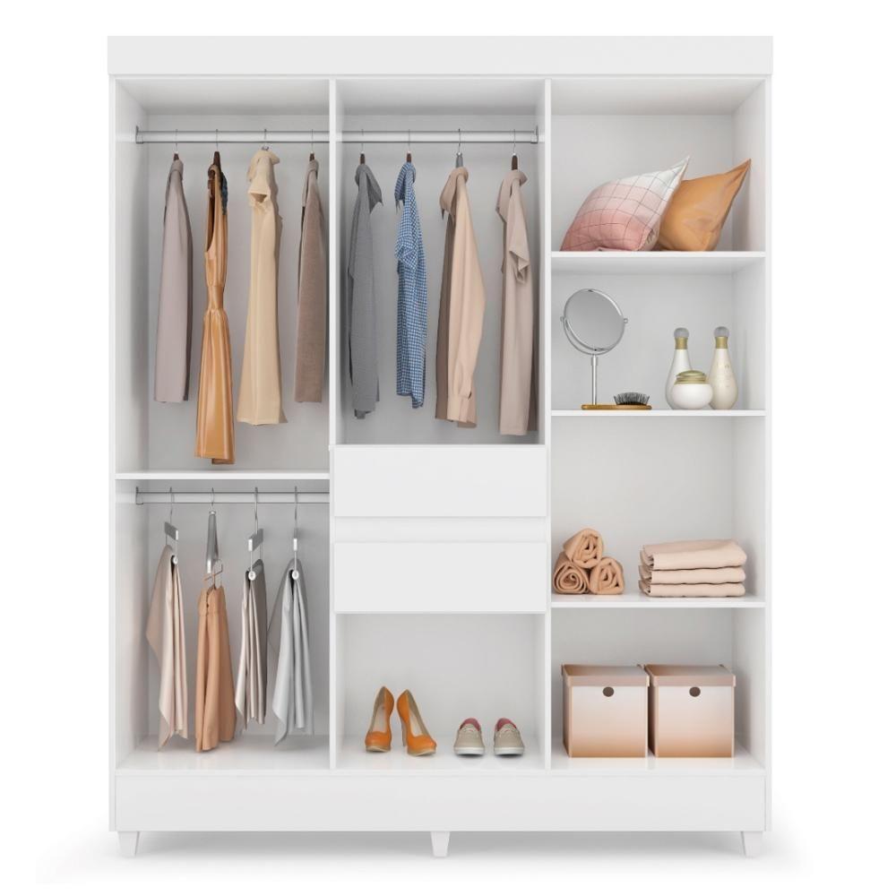 Kit Guarda Roupa Casal Com Espelho 8 Portas Munique Cômoda Astral Branco - 7