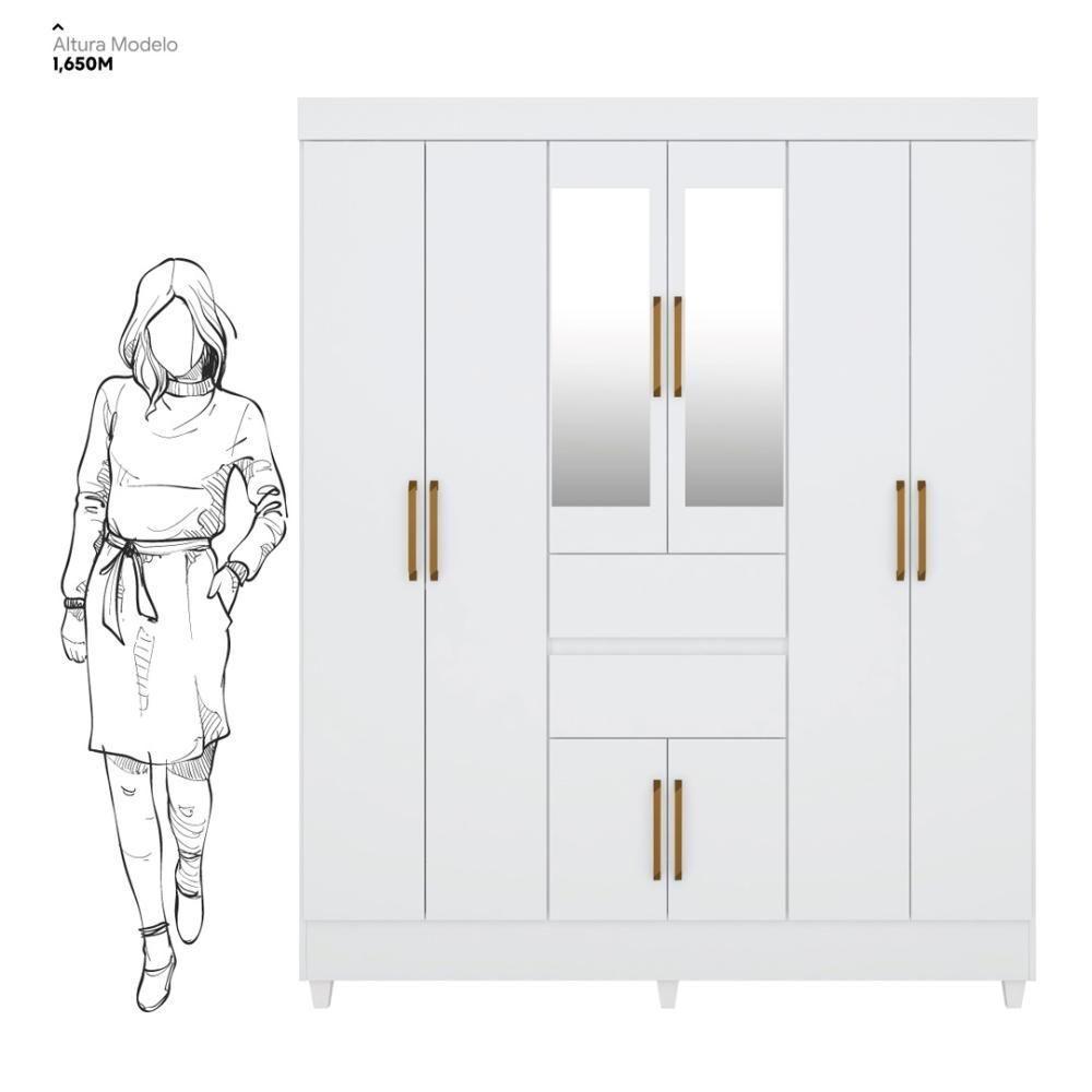 Kit Guarda Roupa Casal Com Espelho 8 Portas Munique Cômoda Astral Branco - 8