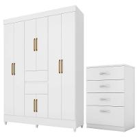 Kit Guarda Roupa Casal Com Espelho 8 Portas Munique Cômoda Astral Branco - 1