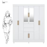 Kit Guarda Roupa Casal Com Espelho 8 Portas Munique Cômoda Astral Branco - 8