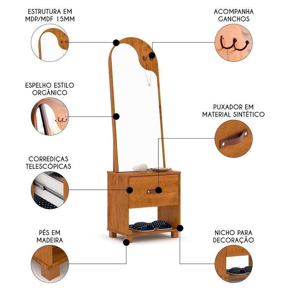 Toucador Organic Com Espelho 1 Gaveta E Nicho Ej Móveis Freijó - 5
