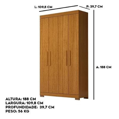 Guarda Roupa Solteiro Canadá 4 Portas 2 Gavetas Cinamomo 100% MDF