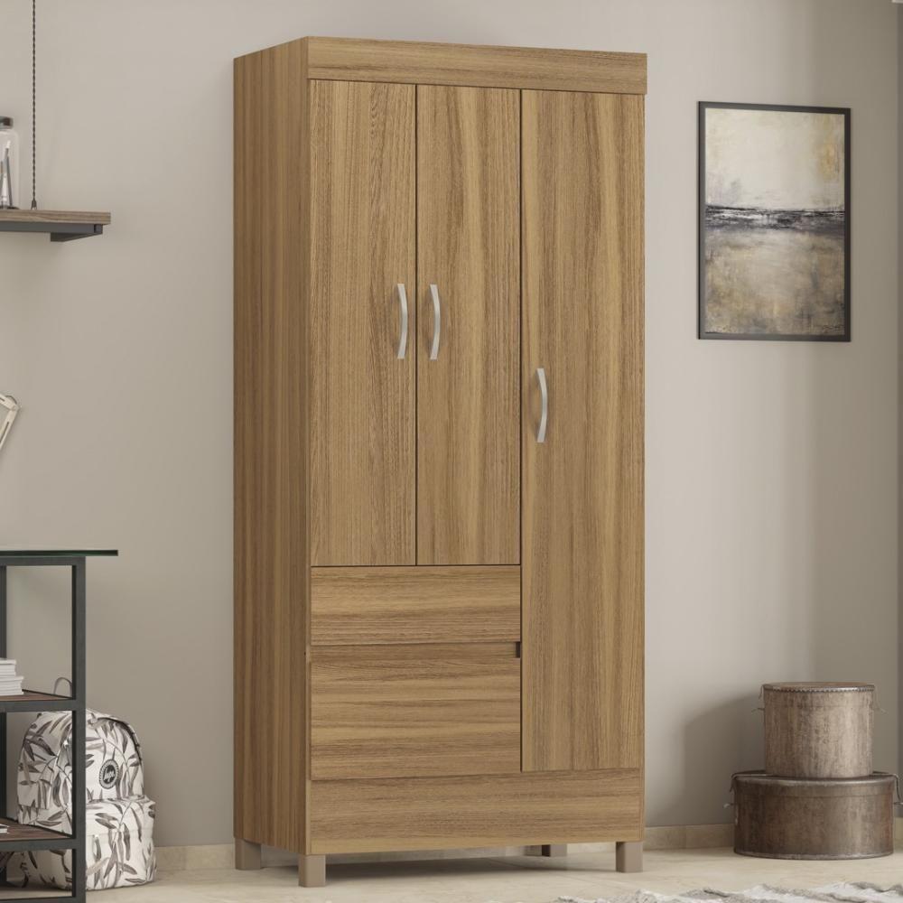 Kit Guarda Roupa Solteiro 3 Portas Wind Cômoda Astral Amêndola Touch - 2