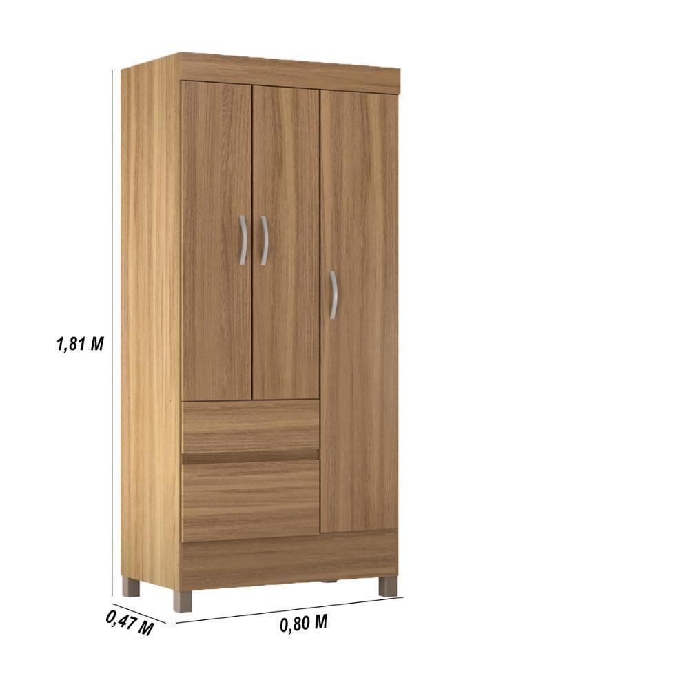 Kit Guarda Roupa Solteiro 3 Portas Wind Cômoda Astral Amêndola Touch - 4
