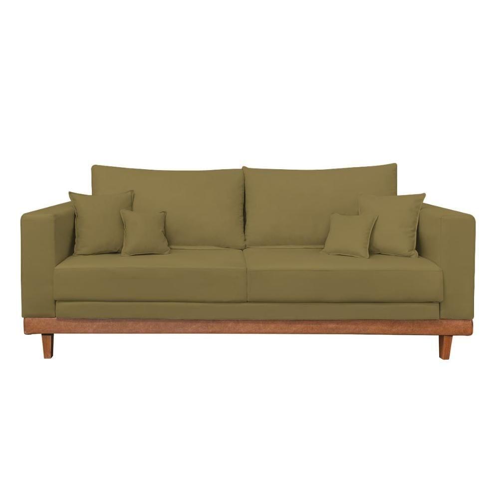 Sofá Living 2 Lugares Suede Resistente Madeira + Almofadas Capuccino - 2