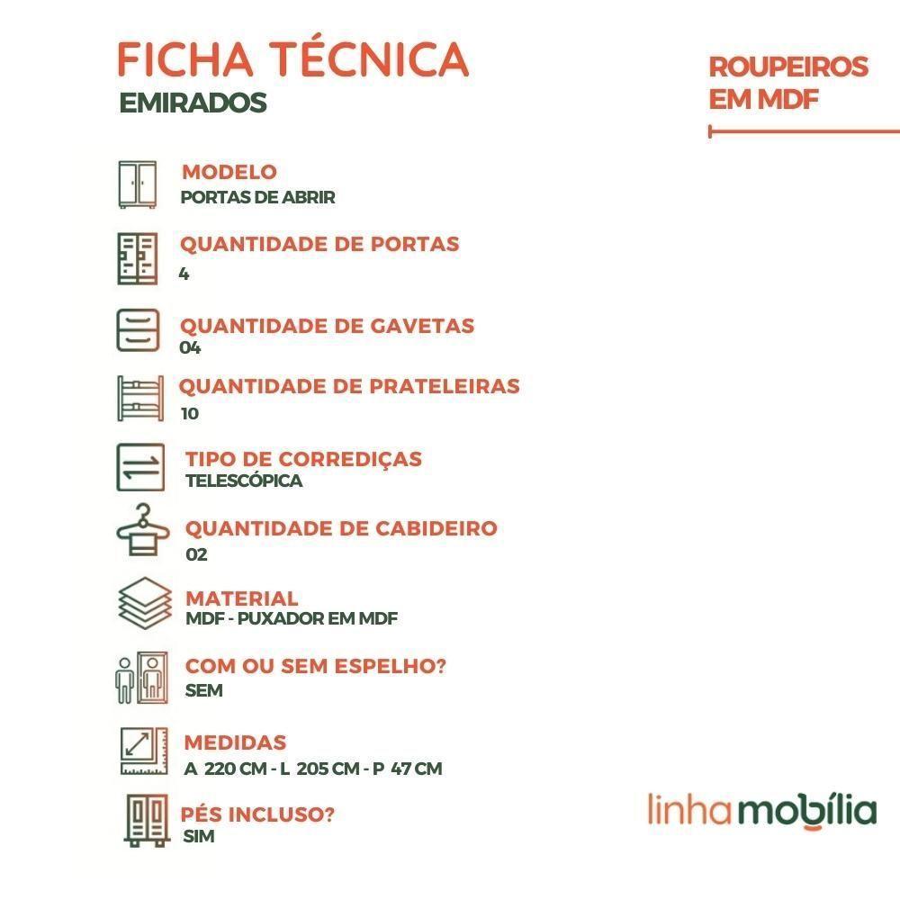 Guarda Roupa Emirados Casal 6 Portas Ripado E 4 Gavetas 100% Mdf – Linhamobilia Branco - 5