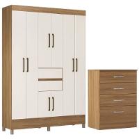 Kit Guarda Roupa Casal 8 Portas Munique Cômoda Astral Amêndola Touch Off White - 1