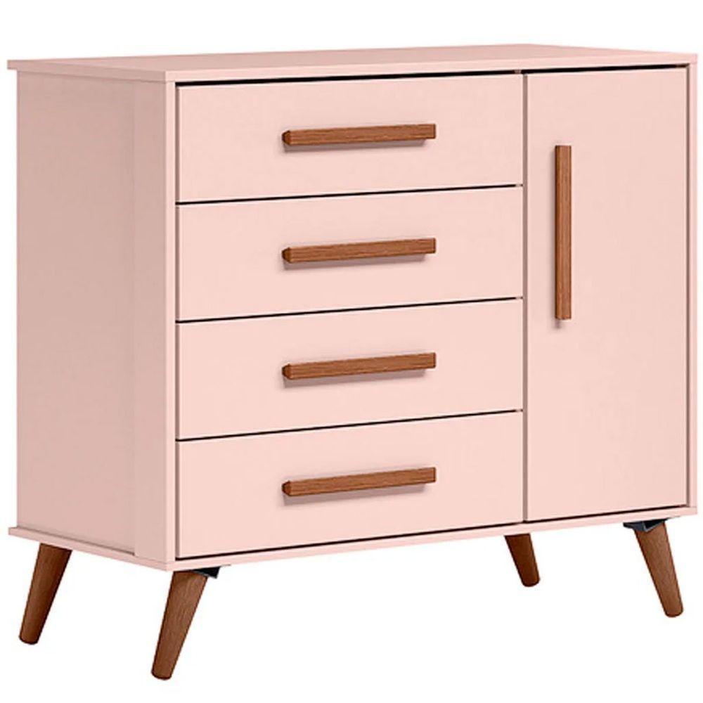 Cômoda Sapateira Infantil 1 Porta 4 Gavetas Magia Rosa - 1