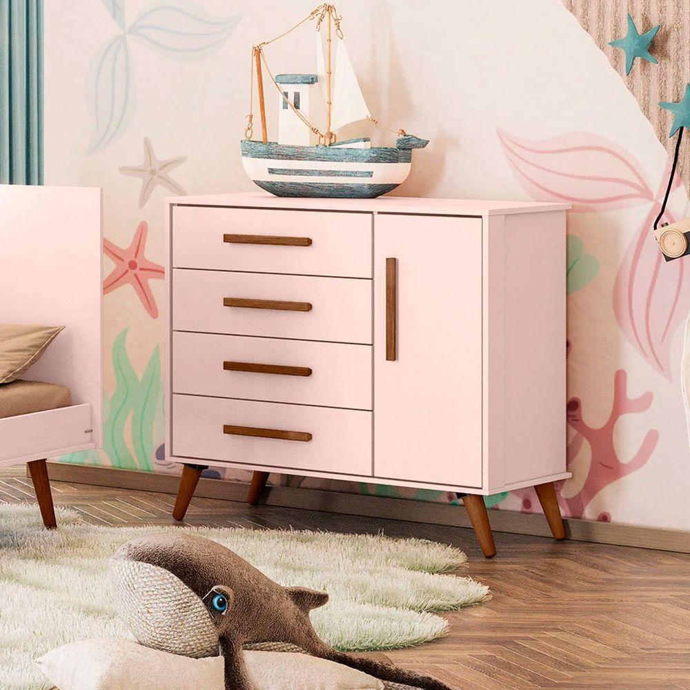 Cômoda Sapateira Infantil 1 Porta 4 Gavetas Magia Rosa - 6