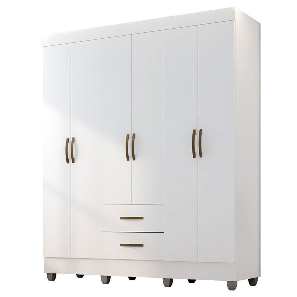 Guarda-roupa Casal 6 Portas 2 Gavetas E 5 Prateleira Lisa Mdp Branco - 1
