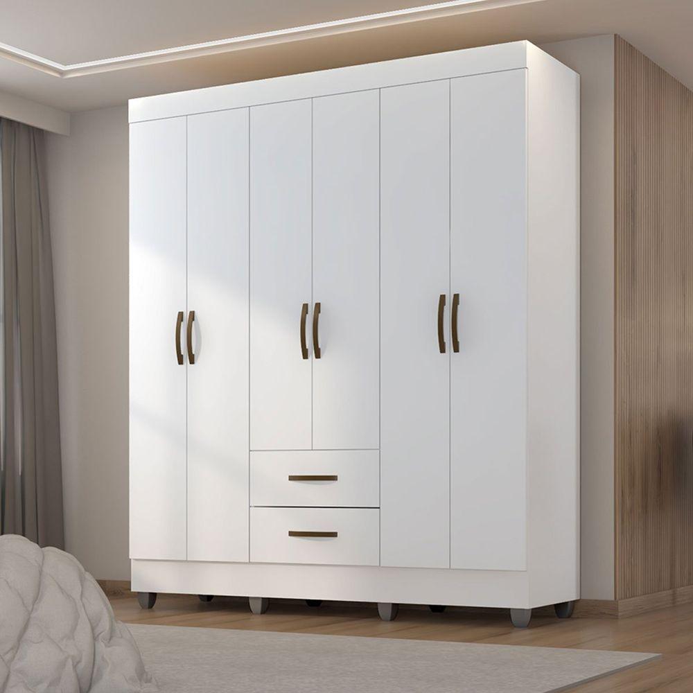 Guarda-roupa Casal 6 Portas 2 Gavetas E 5 Prateleira Lisa Mdp Branco - 2