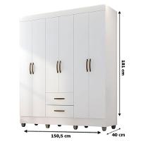Guarda-roupa Casal 6 Portas 2 Gavetas E 5 Prateleira Lisa Mdp Branco - 6