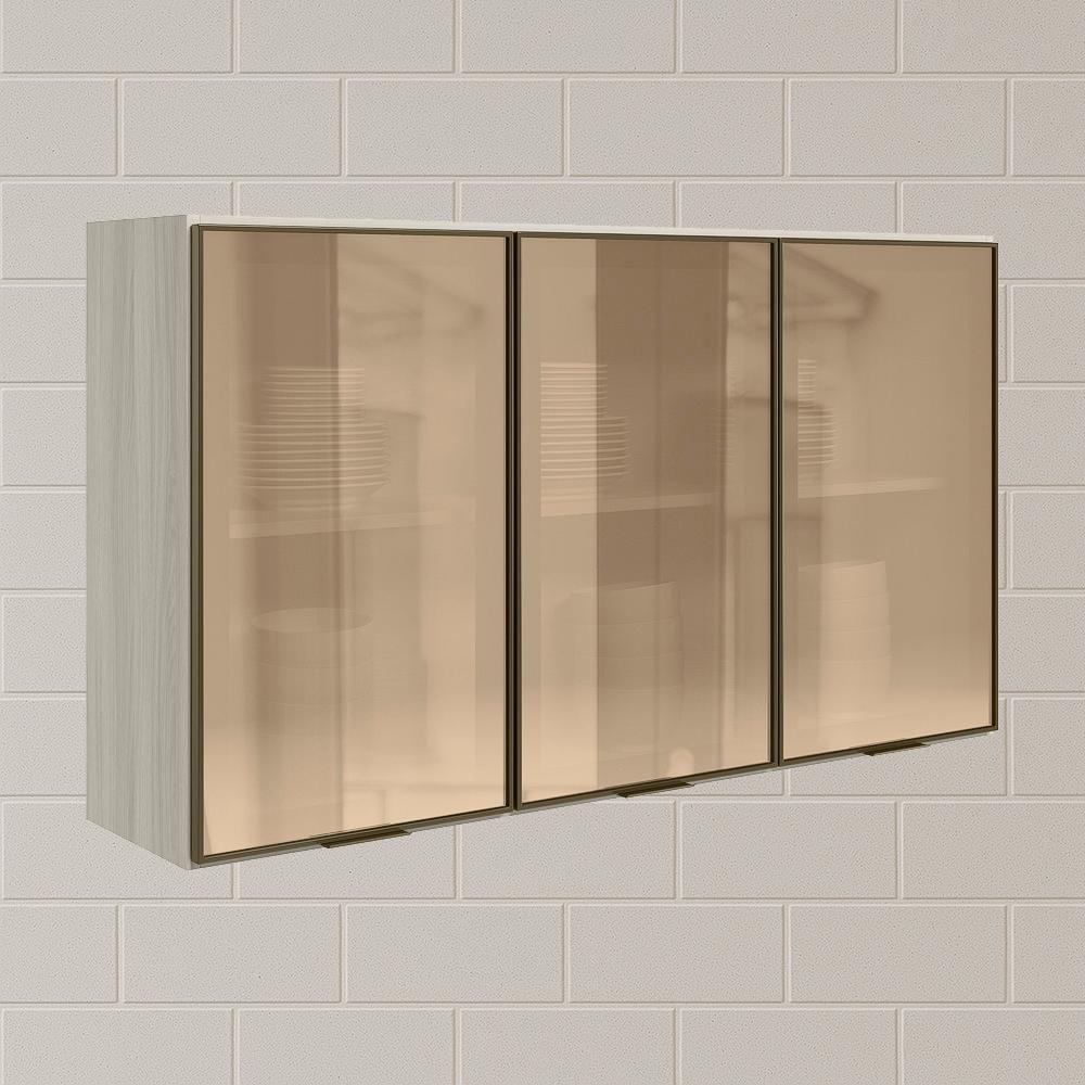 Armario Aereo 3 Portas Vidro Mdf 120 Cm Kali 1219763 Bianco Toq Nicioli - 3