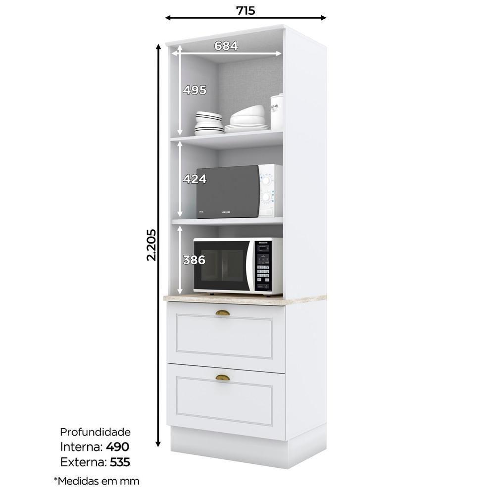 Torre Quente 2 Portas 2 Gav 72 Cm C351 Americana Branco Calcare Henn - 3