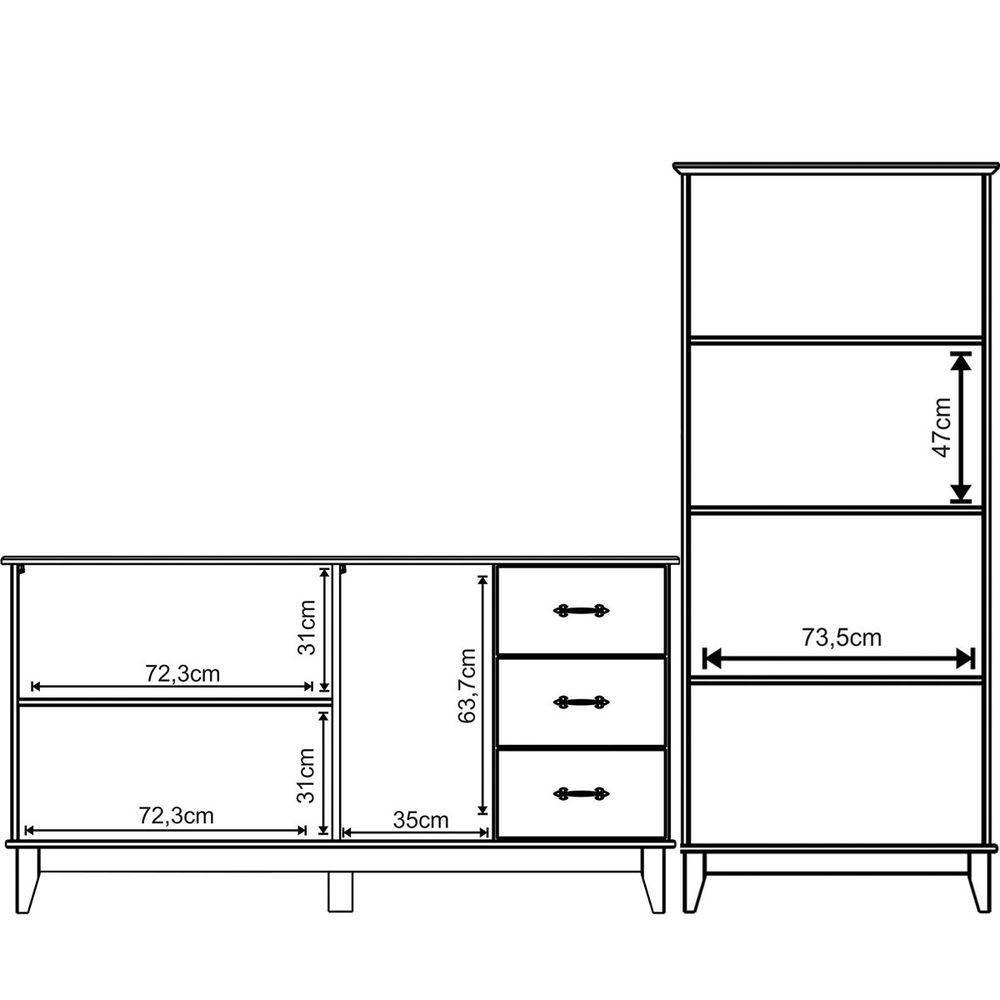 Buffet Aparador 3 Portas 3 Gav. 156 Cm E Cristaleira 2 Portas Bella Slim Carvalho Fosco - 6