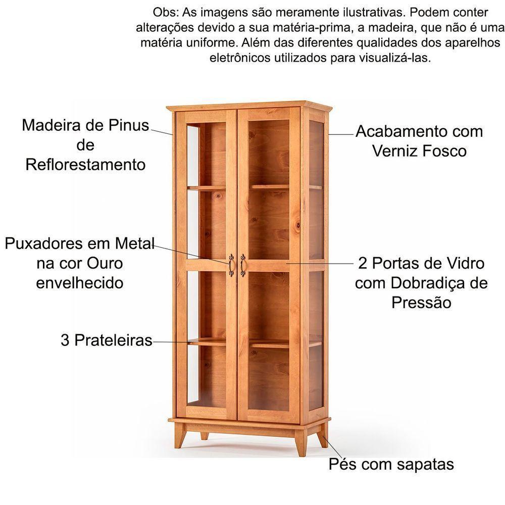 Buffet Aparador 3 Portas 3 Gav. 156 Cm E Cristaleira 2 Portas Bella Slim Carvalho Fosco - 7