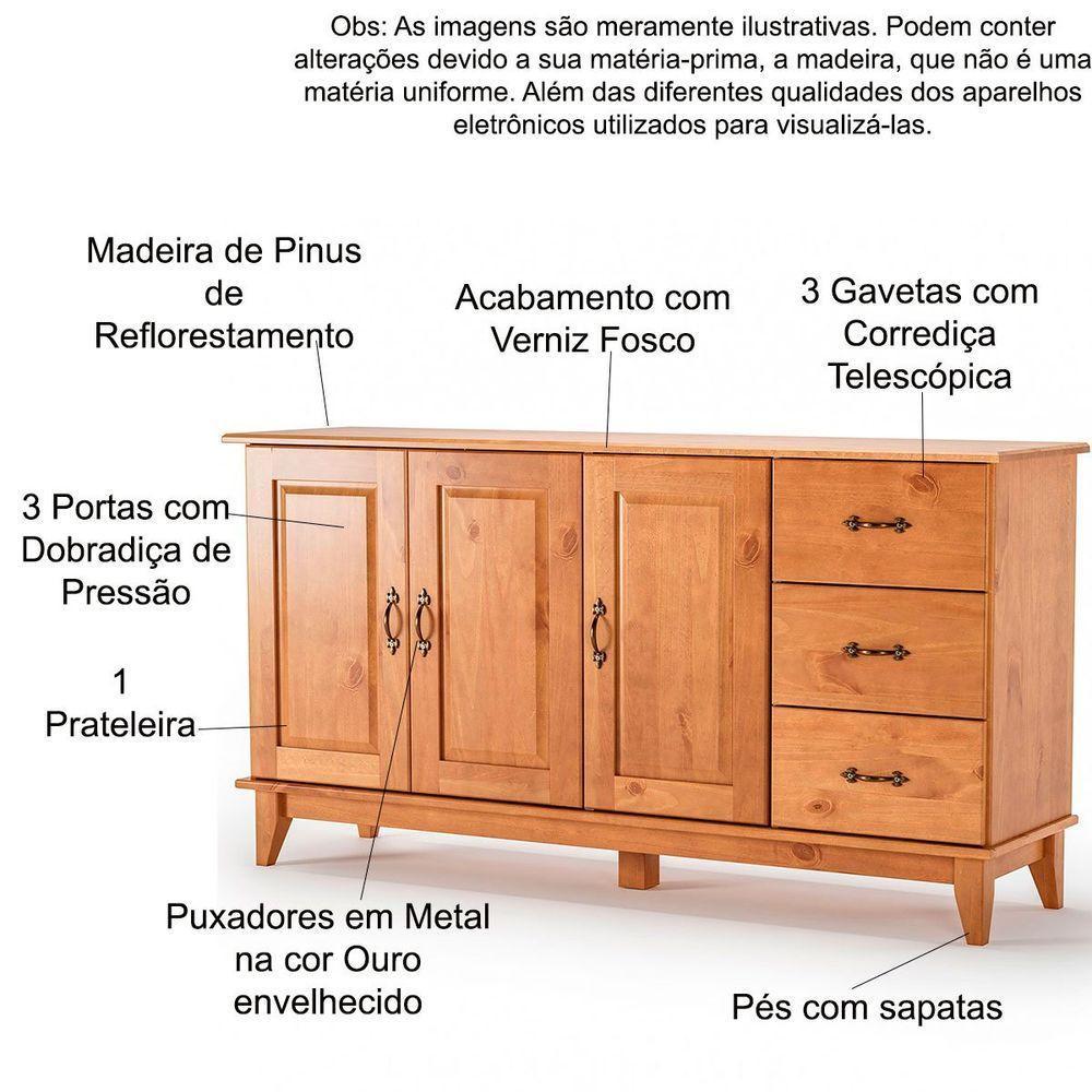 Buffet Aparador 3 Portas 3 Gav. 156 Cm E Cristaleira 2 Portas Bella Slim Carvalho Fosco - 9