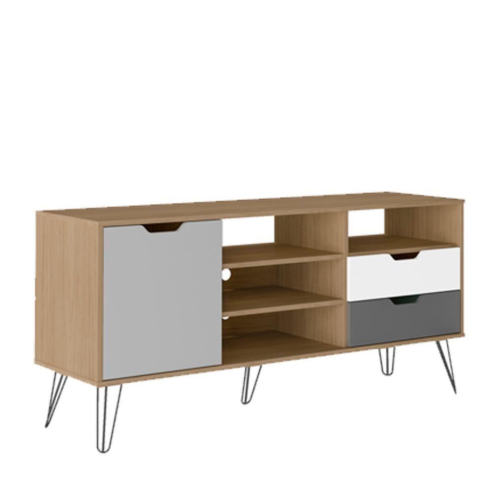Rack Bancada Tv 60 Pol 140 Cm Grafite Prata Branco Carvalho Arly - 1