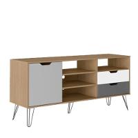 Rack Bancada Tv 60 Pol 140 Cm Grafite Prata Branco Carvalho Arly - 1