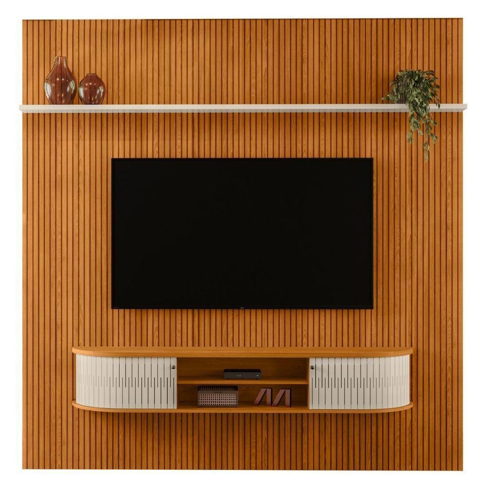 Painel Home Suspenso Tv 75 Polegadas New Bugatti Cinamomo Off White Madetec - 1