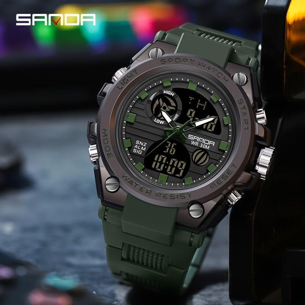 Relógio Esportivo Masculino - à Prova D'água 50m, Display Led Preto Verde - 2