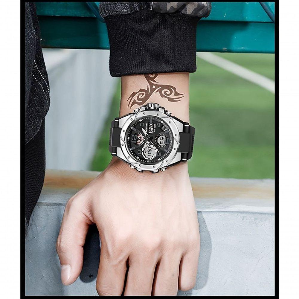 Relógio Esportivo Masculino - à Prova D'água 50m, Display Led Preto Prateado - 3