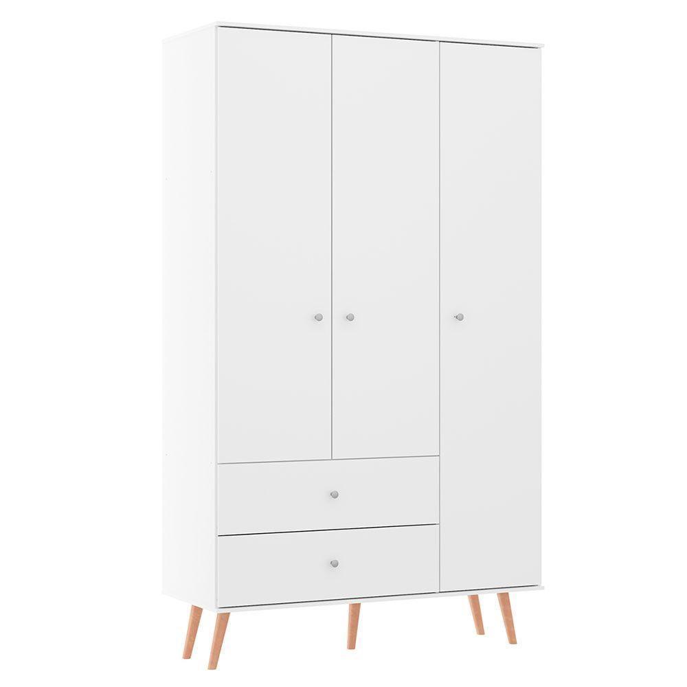 Guarda Roupa Retrô 120x206cm 3 Pts 2 Gvts Branco Menu Móveis Branco - 1
