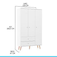 Guarda Roupa Retrô 120x206cm 3 Pts 2 Gvts Branco Menu Móveis Branco - 3