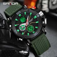 Relógio Cronógrafo De Negócios De Luxo Para Homens - Dupla Mostragem Verde - 2