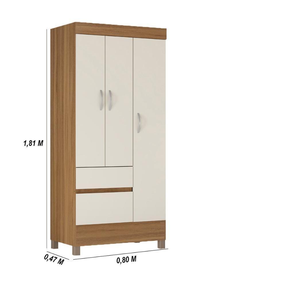 Kit Guarda Roupa Solteiro 3 Portas Wind Cômoda Astral Amêndola Touch Off White - 2