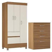 Kit Guarda Roupa Solteiro 3 Portas Wind Cômoda Astral Amêndola Touch Off White - 1